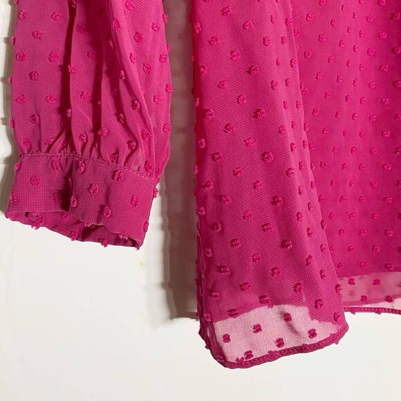 J. Crew Factory Dotted Keyhole Top in Magenta - Sheer Clip Dot Chiffon -M EUC - Picture 6 of 15